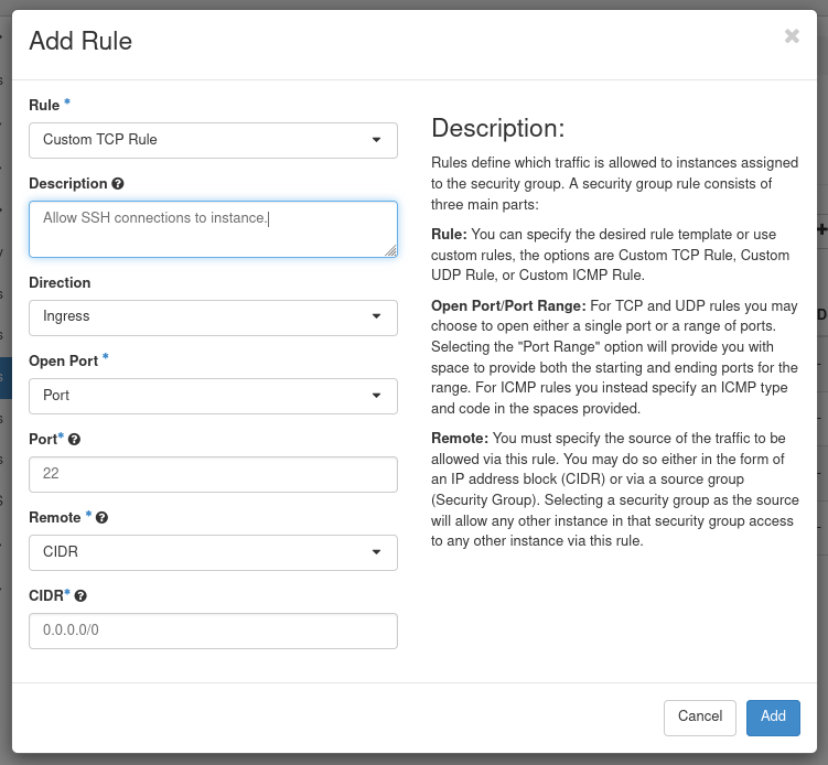 OpenStack SSH rule